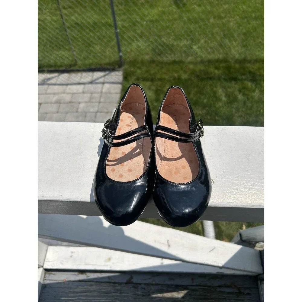 Christie & Jill Girls Black Patent Mary Jane Shoes Size 1 Double Strap
